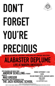Poster for ALABASTER DEPLUME LIVE AT NAROPA UNIVERSITY