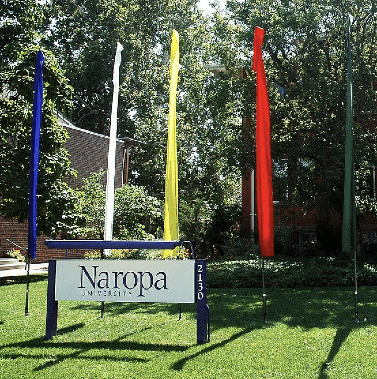 Buddhist flags in front of Lincoln