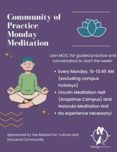 Flyer for Community of practice Monday meditation 
