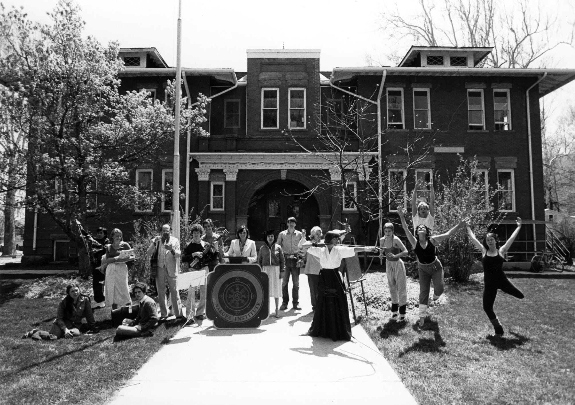 Judy Lief, Allen Ginsberg, and others in front of the lincoln building in the eighties