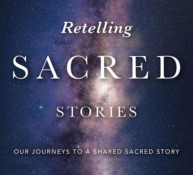 Book cover of “Retelling Sacred Stories” featuring a starry night sky and the Milky Way.