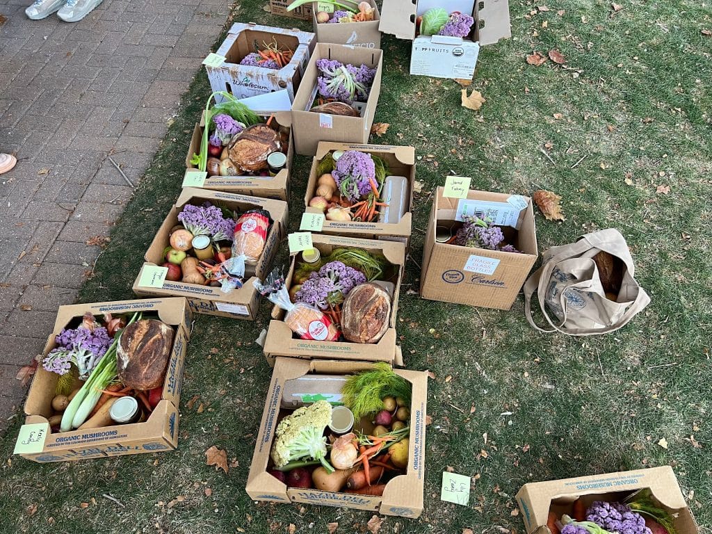 Boxes of vegetables on the ground
