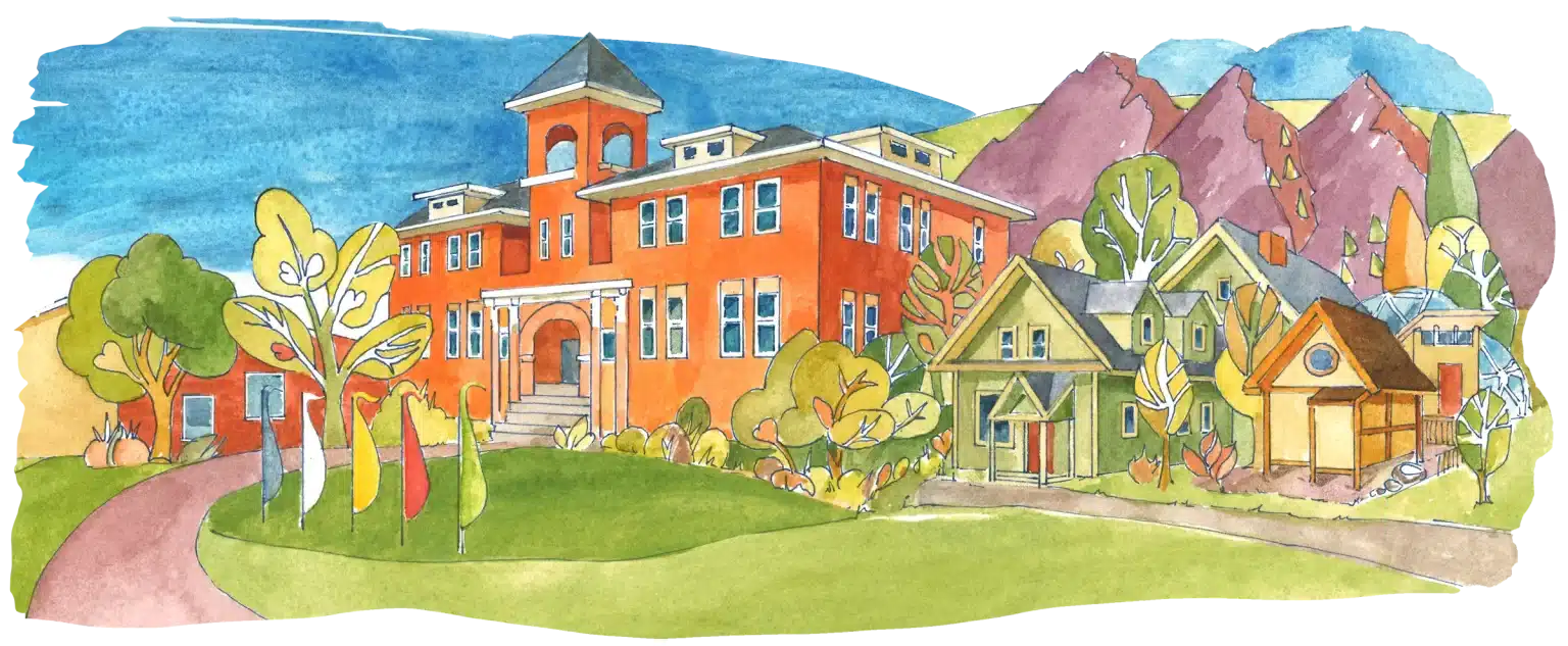 A watercolor of the Naropa's Arapahoe Campus